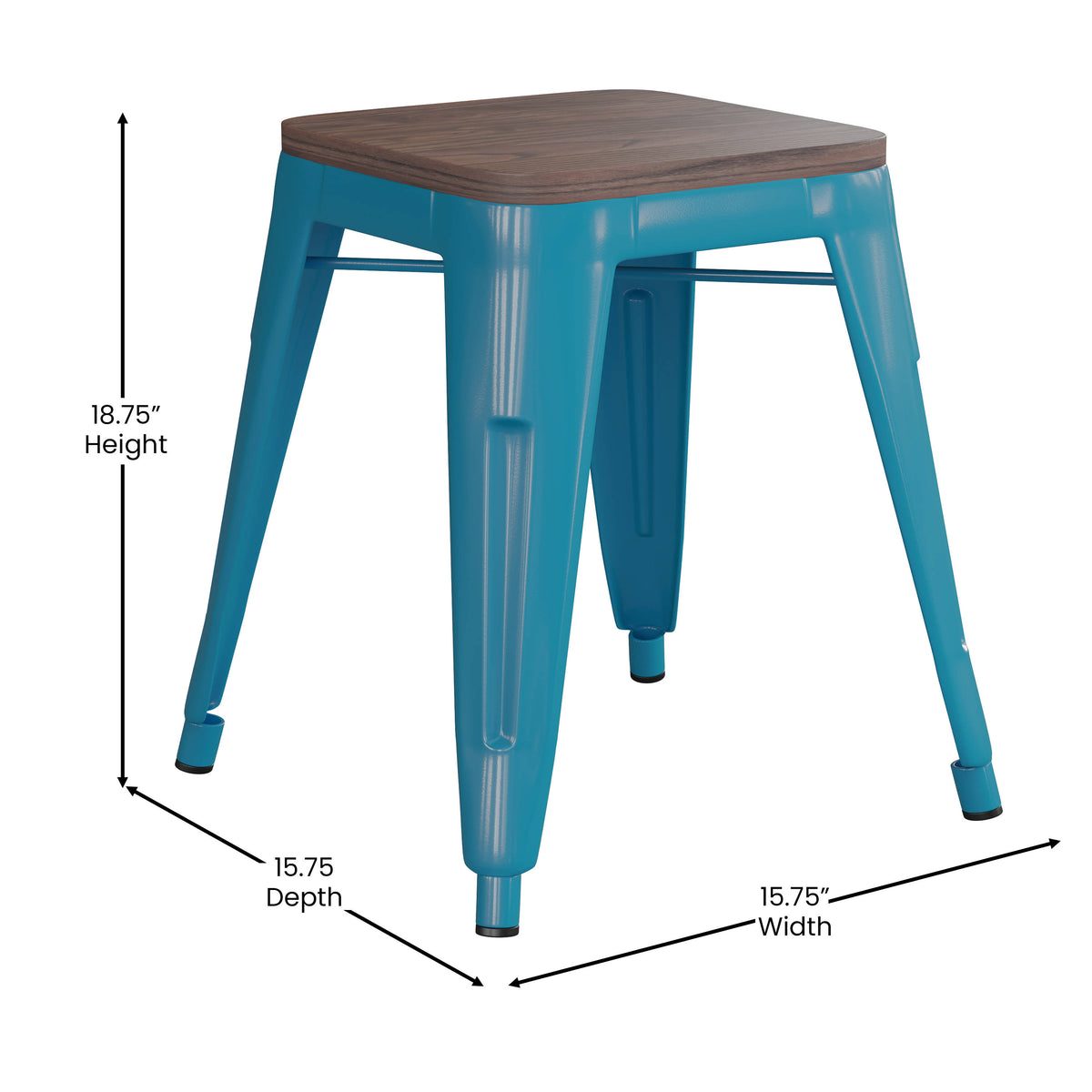 Teal |#| Set of 4 Teal 18" Table Height Indoor Stackable Metal Stool with Wood Seat