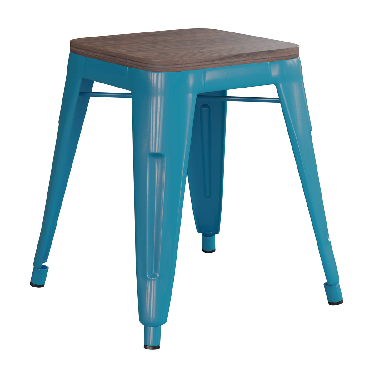 Teal |#| Set of 4 Teal 18" Table Height Indoor Stackable Metal Stool with Wood Seat