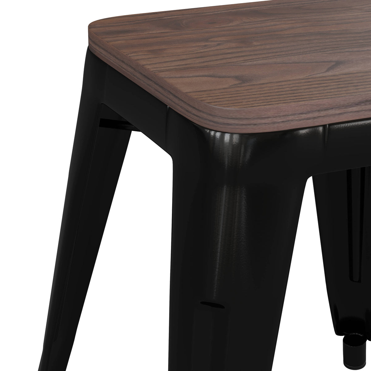 Black |#| Set of 4 Black 18" Table Height Indoor Stackable Metal Stool with Wood Seat