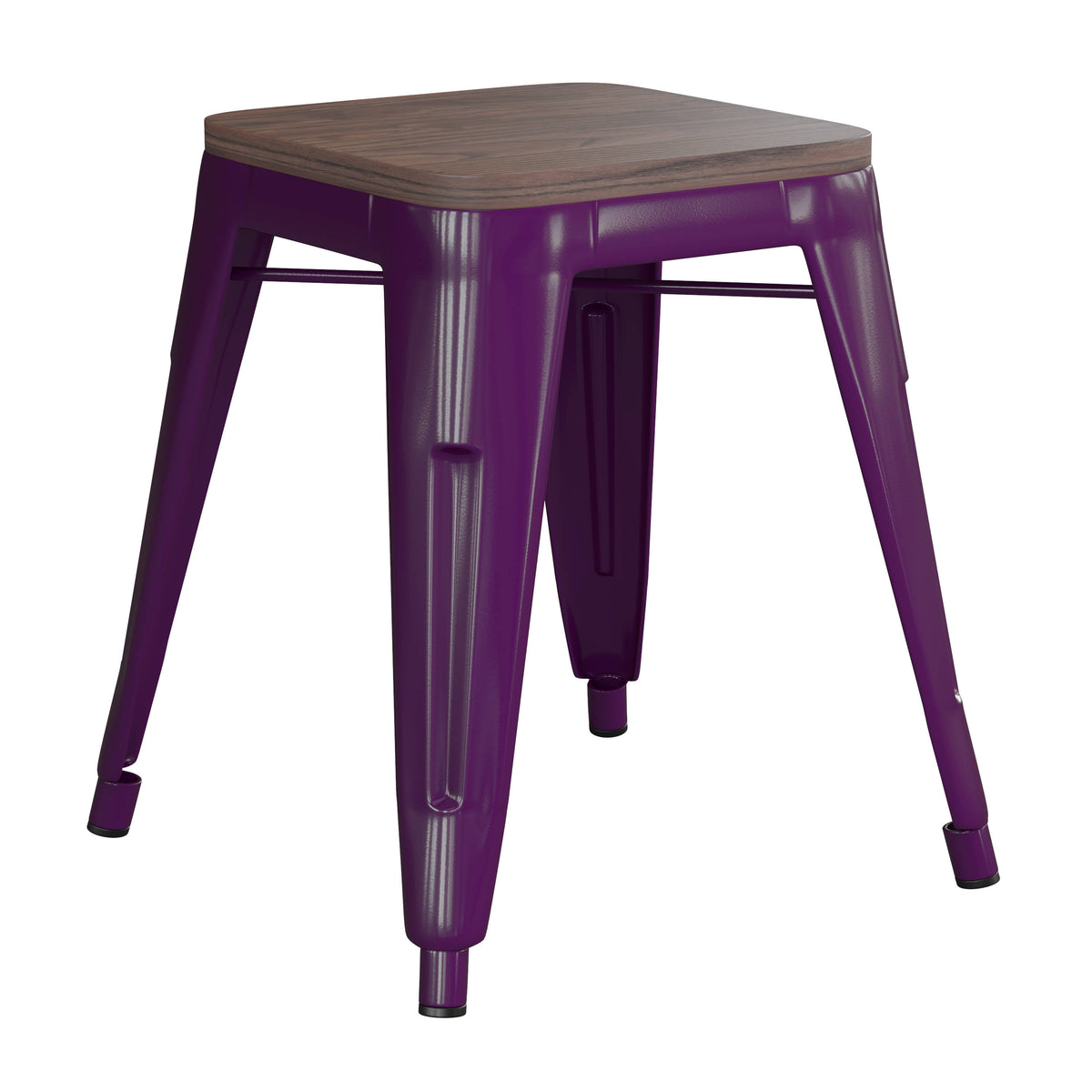 Purple |#| Set of 4 Purple 18" Table Height Indoor Stackable Metal Stool with Wood Seat