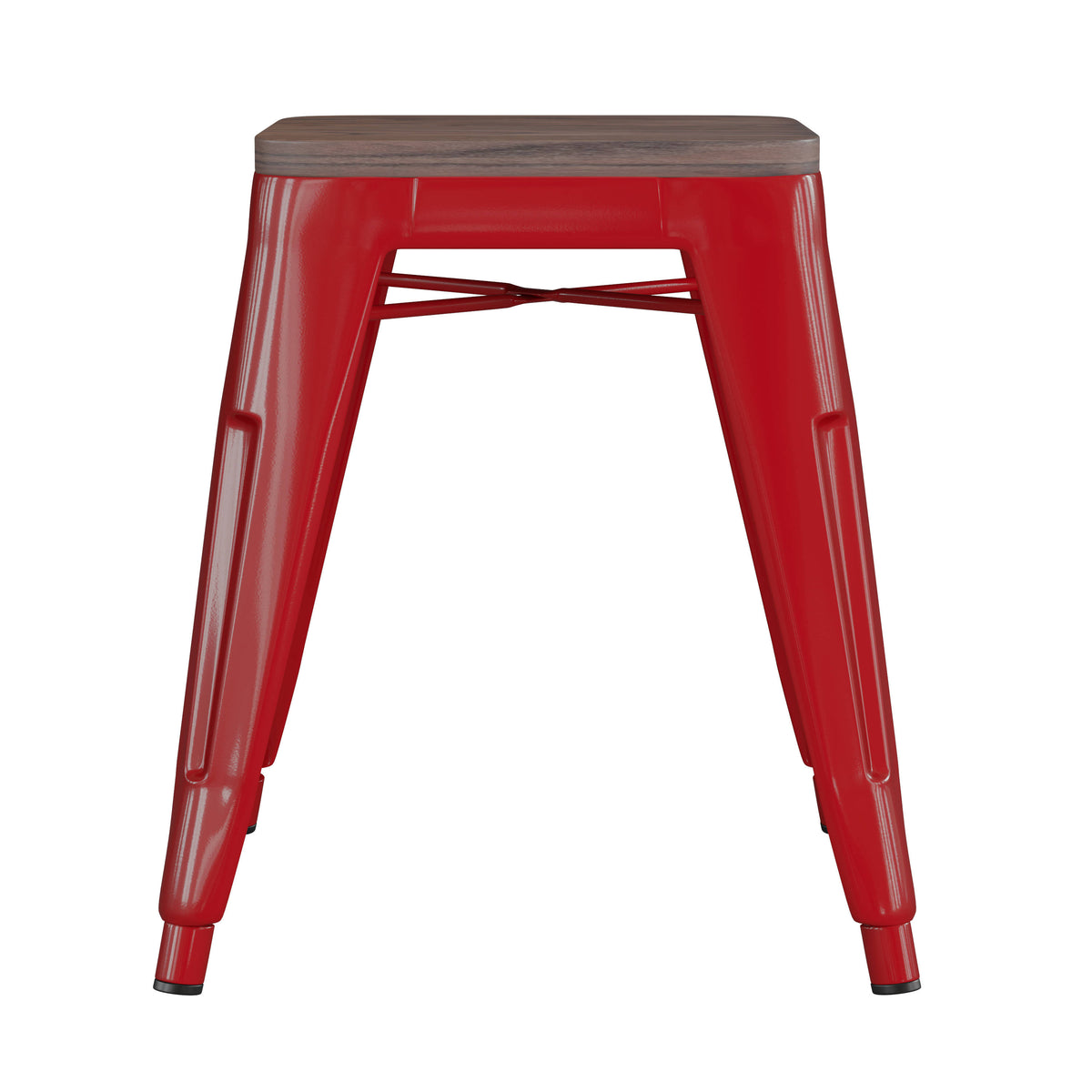 Red |#| Set of 4 Red 18" Table Height Indoor Stackable Metal Stool with Wood Seat