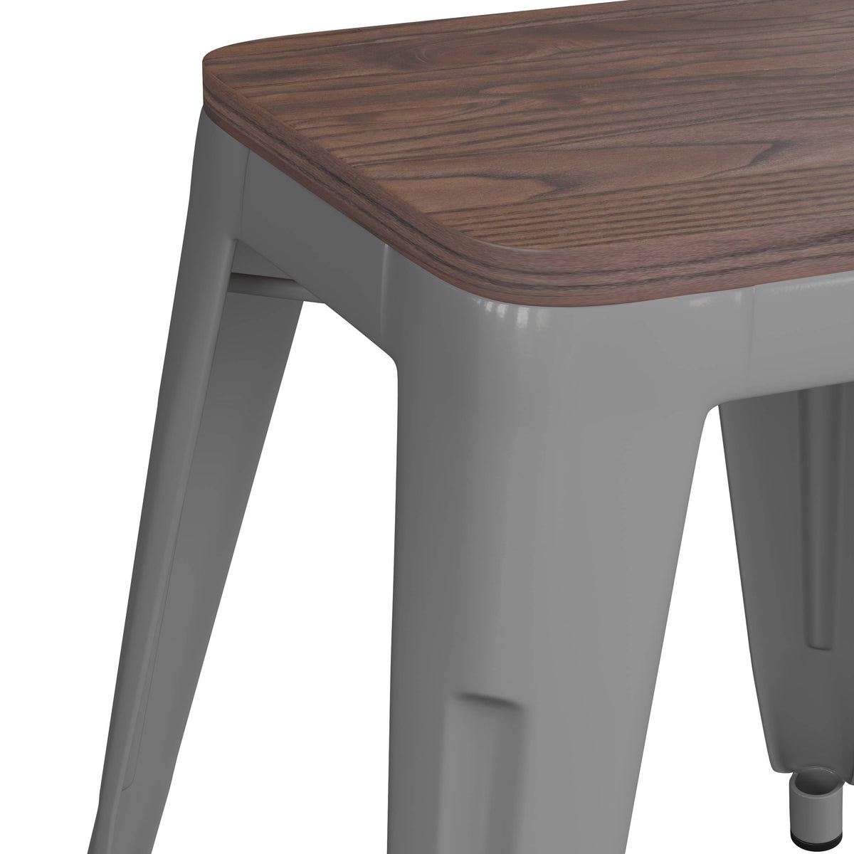Silver |#| Set of 4 Silver 18" Table Height Indoor Stackable Metal Stool with Wood Seat