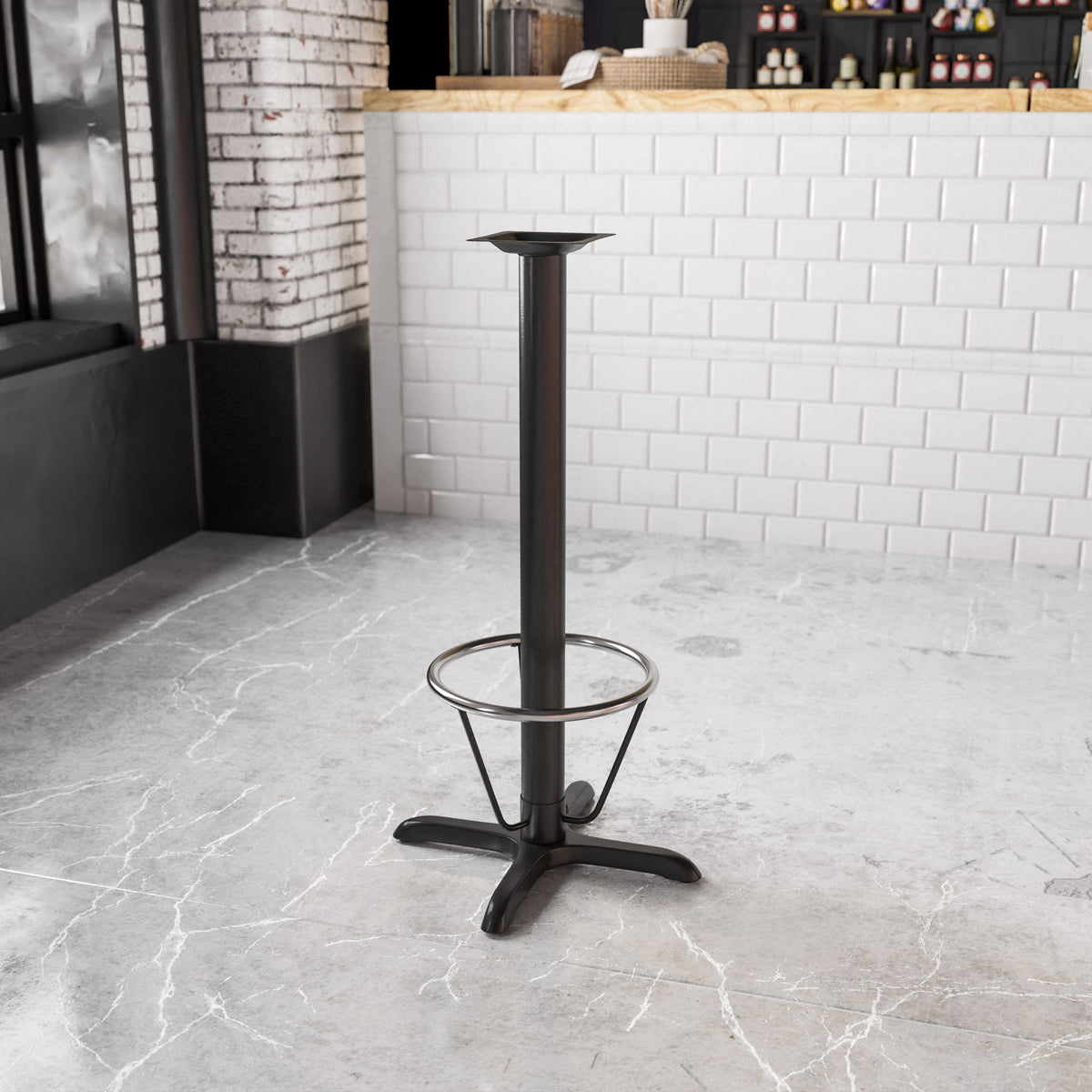 22" x 22" Restaurant Table X-Base with 3" Dia. Bar Height Column & Foot Ring