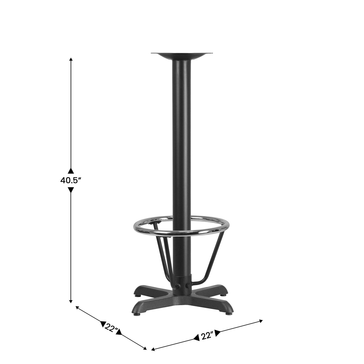 22" x 22" Restaurant Table X-Base with 3" Dia. Bar Height Column & Foot Ring