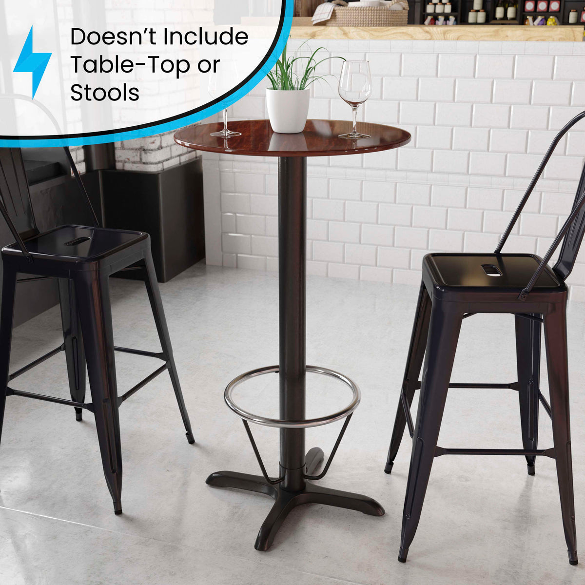 22" x 22" Restaurant Table X-Base with 3" Dia. Bar Height Column & Foot Ring