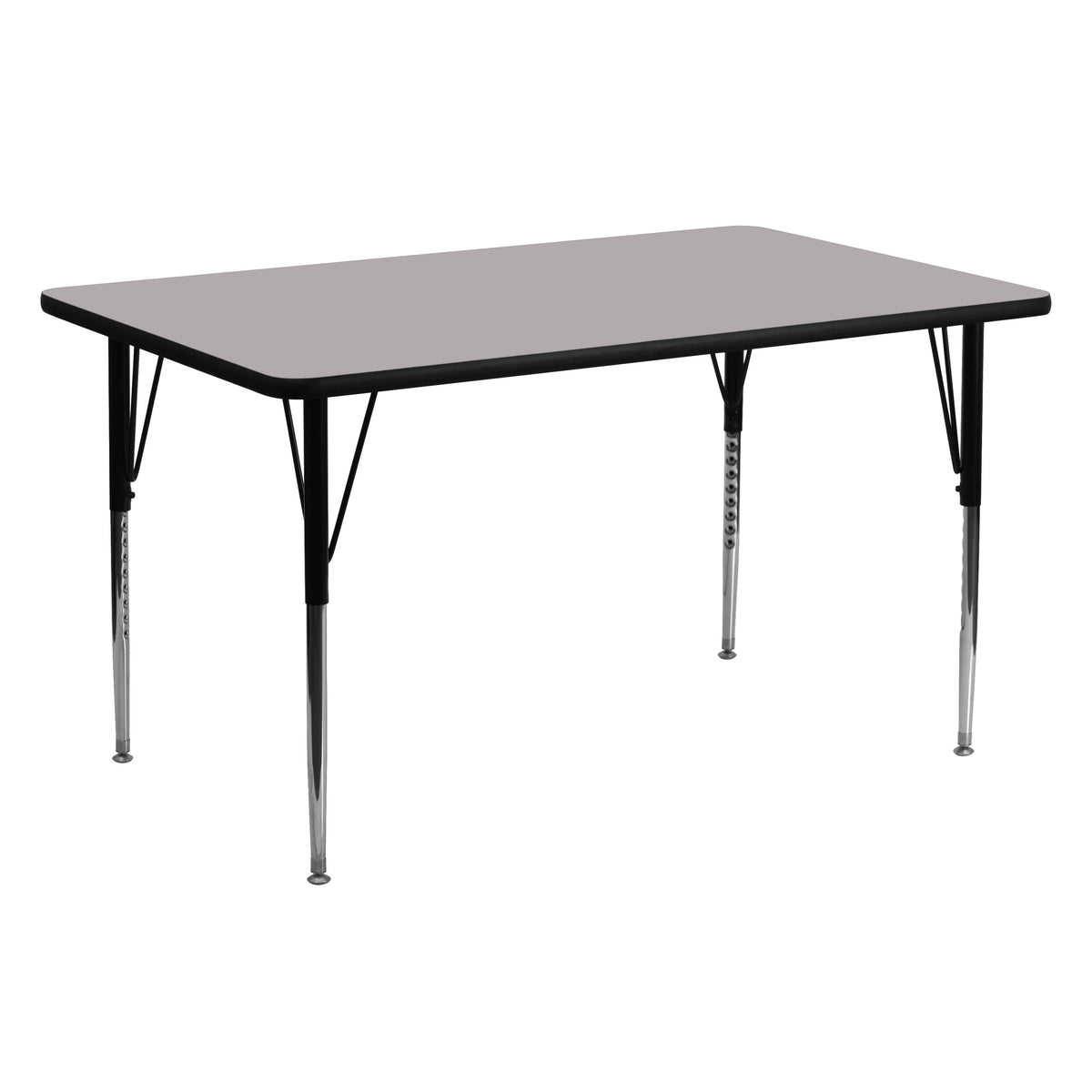 Gray Top/Black Frame |#| 24"W x 60"L Rectangular Grey HP Laminate Activity Table - Height Adjustable Legs