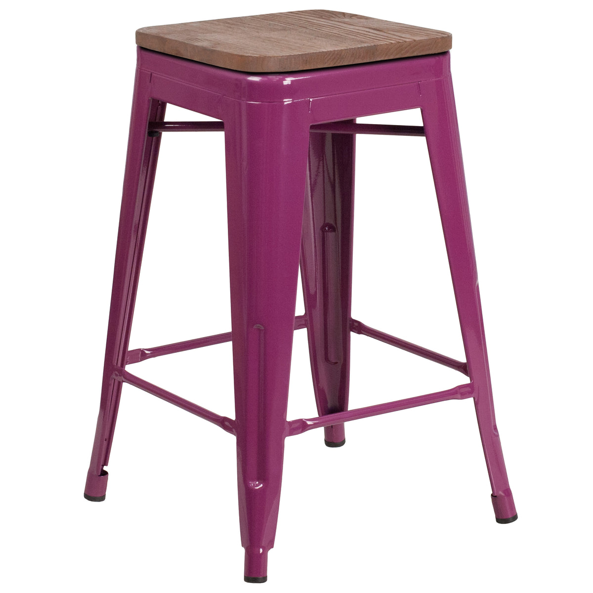 Purple |#| 24" High Backless Purple Counter Height Stool with Square Wood Seat