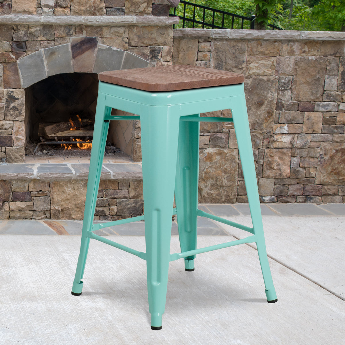 Mint Green |#| 24" High Backless Mint Green Counter Height Stool with Square Wood Seat