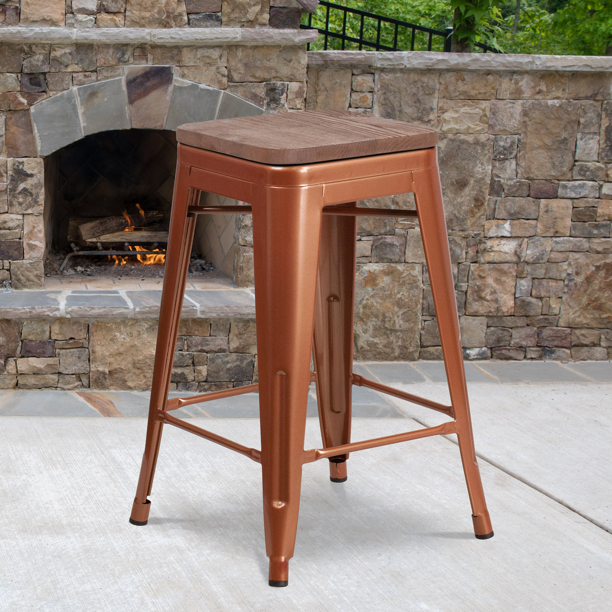 Copper |#| 24" High Backless Copper Counter Height Stool with Square Wood Seat
