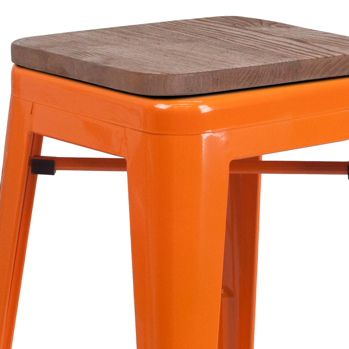 Orange |#| 24" High Backless Orange Metal Counter Height Stool with Square Wood Seat