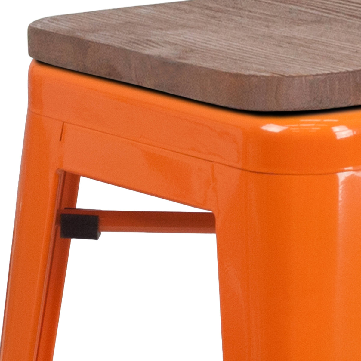 Orange |#| 24" High Backless Orange Metal Counter Height Stool with Square Wood Seat