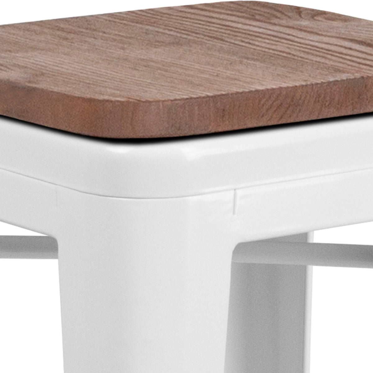 White |#| 24" High Backless White Metal Counter Height Stool with Square Wood Seat