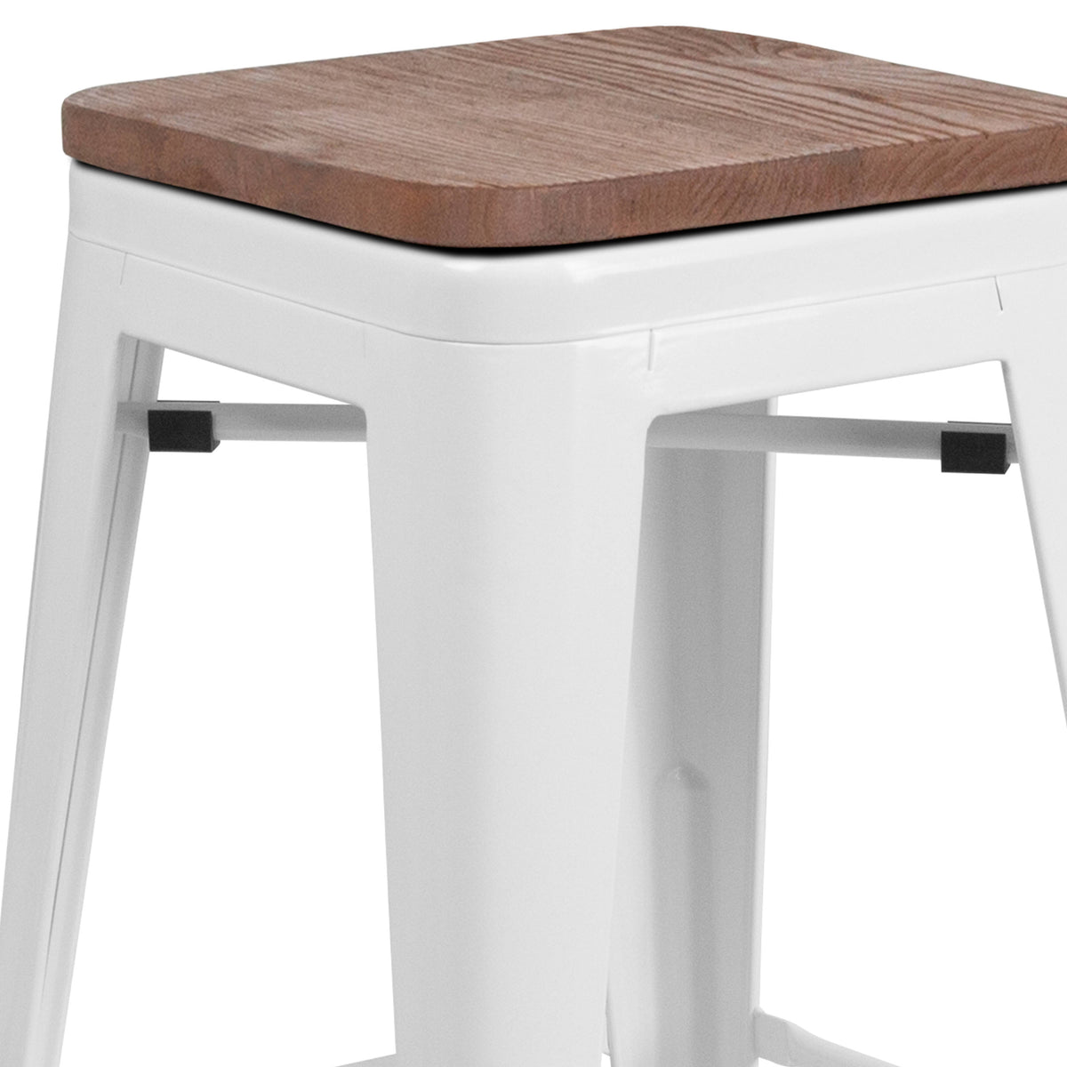 White |#| 24" High Backless White Metal Counter Height Stool with Square Wood Seat