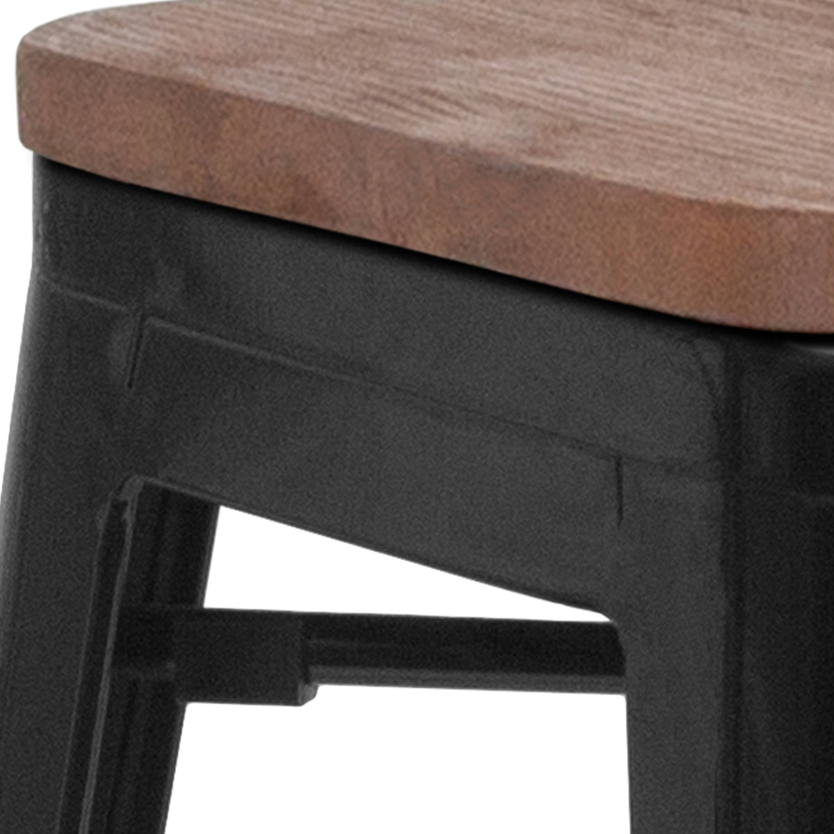 Black |#| 24" High Backless Black Metal Counter Height Stool with Square Wood Seat