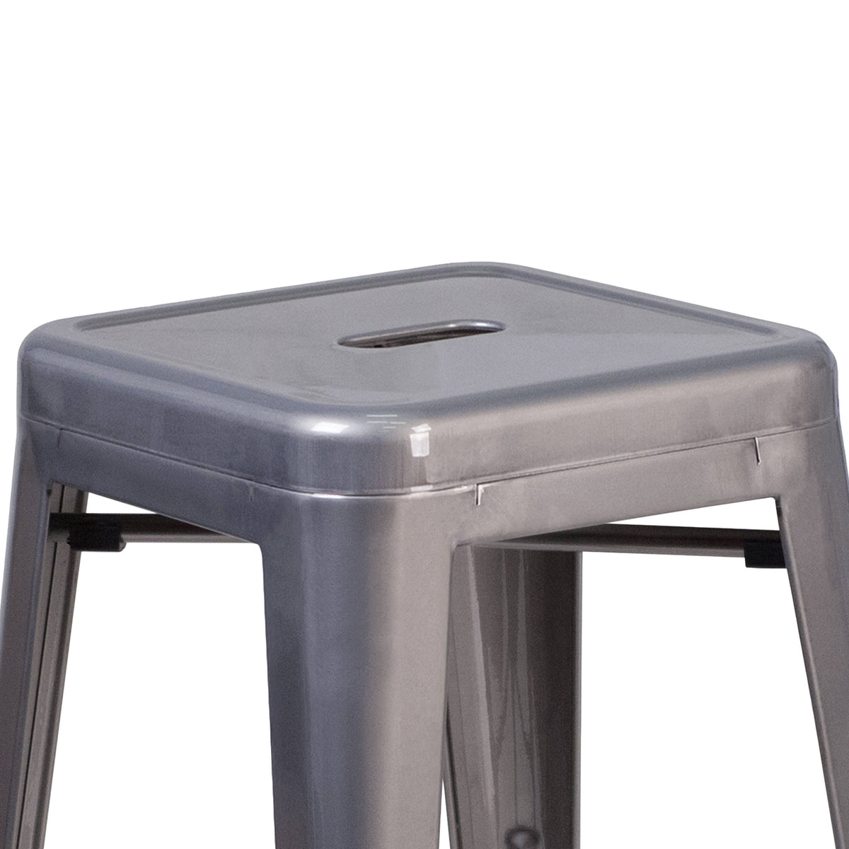 24" High Backless Silver Antique Clear Coat Metal Counter Stool w/ Square Seat