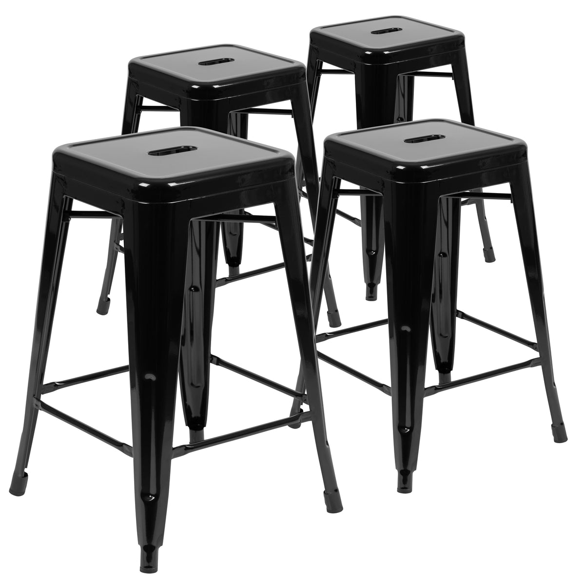 Black |#| 4 Pack 24" High Metal Indoor Counter Bar Stool - Stackable Stool, Black