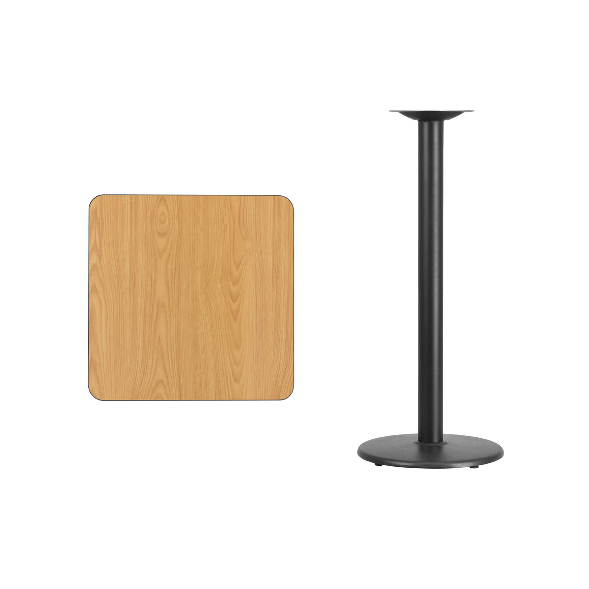 Natural |#| 24" Square Natural Laminate Table Top with 18" Round Bar Height Table Base