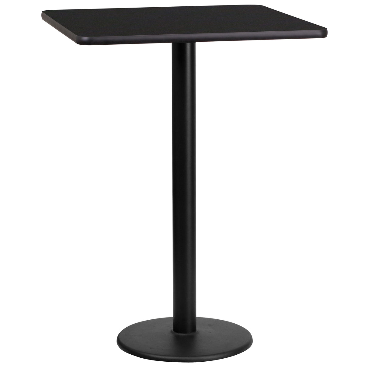 Black |#| 24" Square Black Laminate Table Top with 18" Round Bar Height Table Base