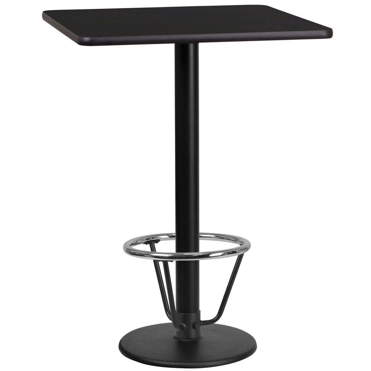 Black |#| 24" Square Black Laminate Table Top with 18" Round Bar Height Table Base