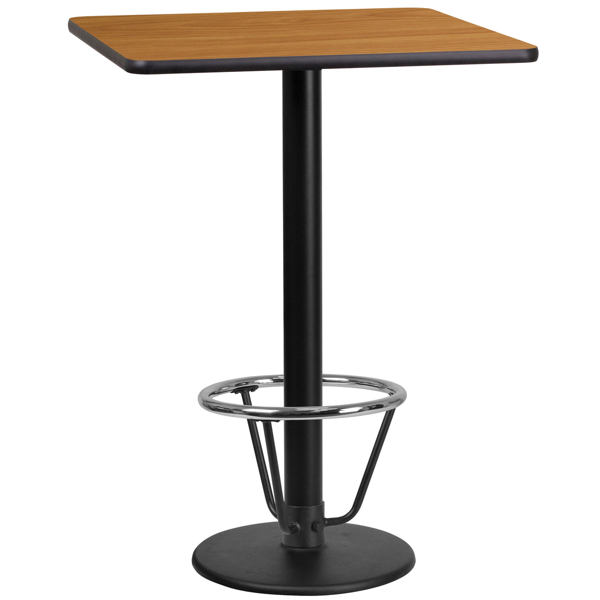 Natural |#| 24" SQ Natural Laminate Table Top & 18" Round Bar Height Table Base w/ Foot Ring