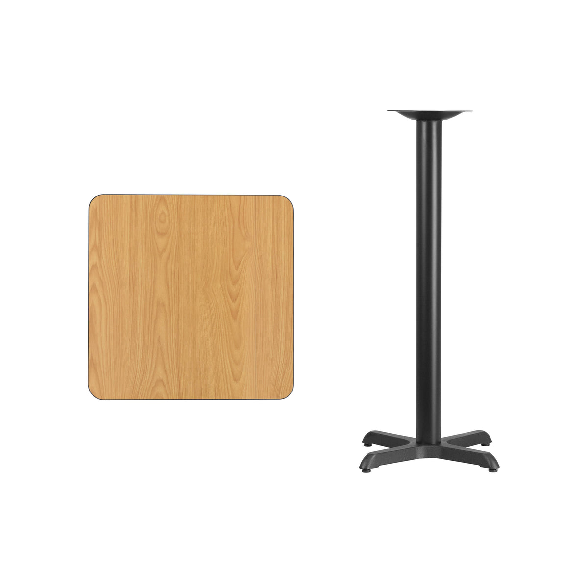 Natural |#| 24" Square Natural Laminate Table Top with 22" x 22" Bar Height Table Base