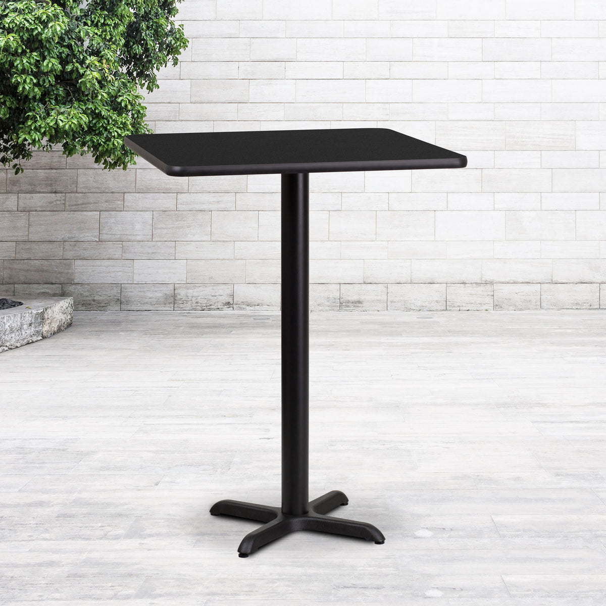 Black |#| 24" Square Black Laminate Table Top with 22" x 22" Bar Height Table Base