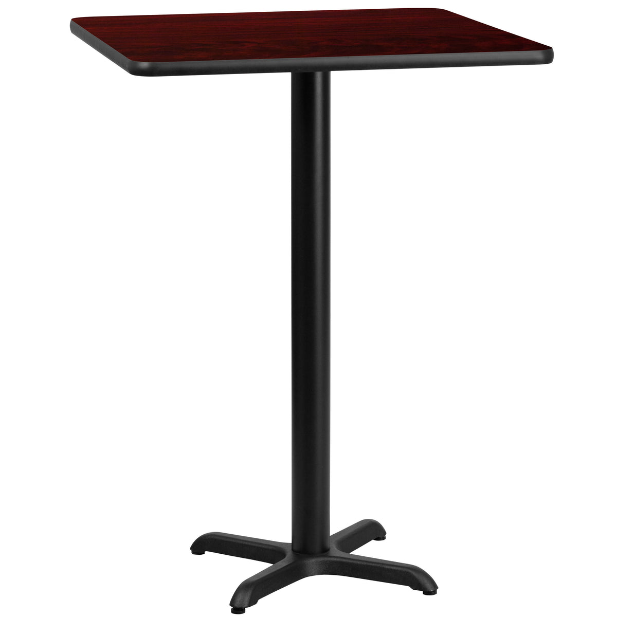 Mahogany |#| 24" Square Mahogany Laminate Table Top with 22" x 22" Bar Height Table Base
