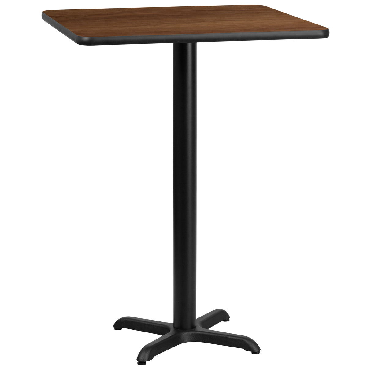 Walnut |#| 24" Square Walnut Laminate Table Top with 22" x 22" Bar Height Table Base