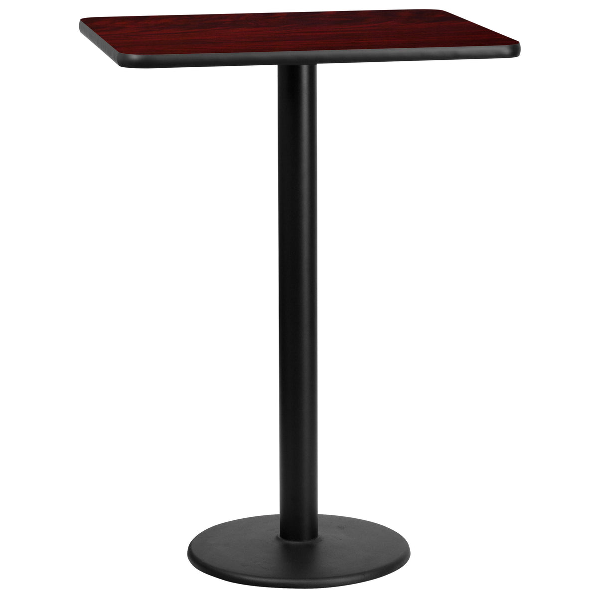 Mahogany |#| 24" x 30" Mahogany Laminate Table Top with 18" Round Bar Height Table Base