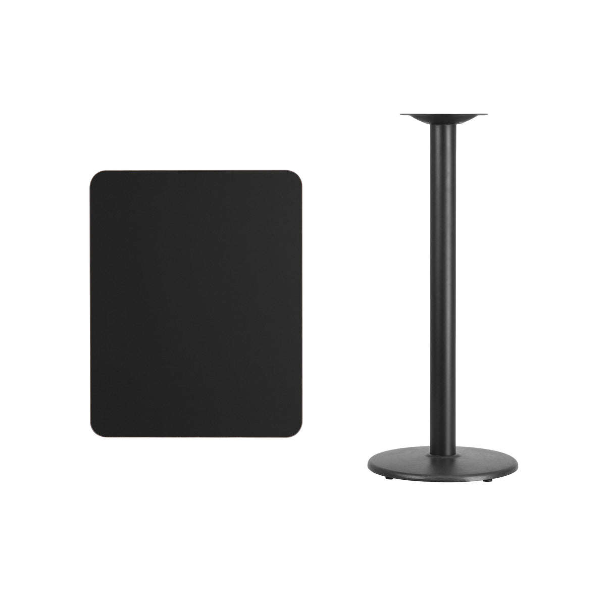 Black |#| 24" x 30" Rectangular Black Laminate Table Top & 18" RD Bar Height Table Base