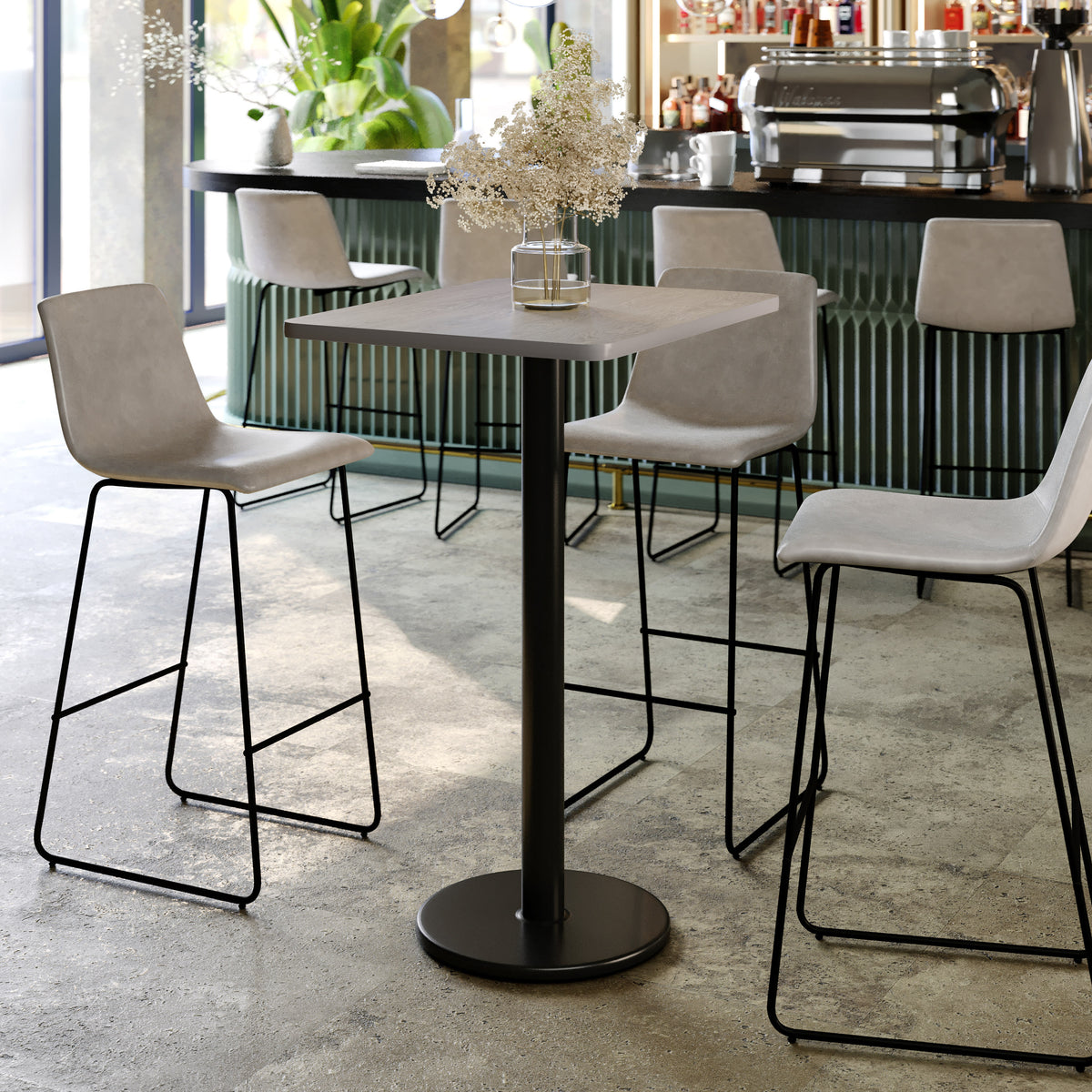 Gray |#| Commercial Gray Dining Table Top with Black Bar Height Base, 24" x 30"