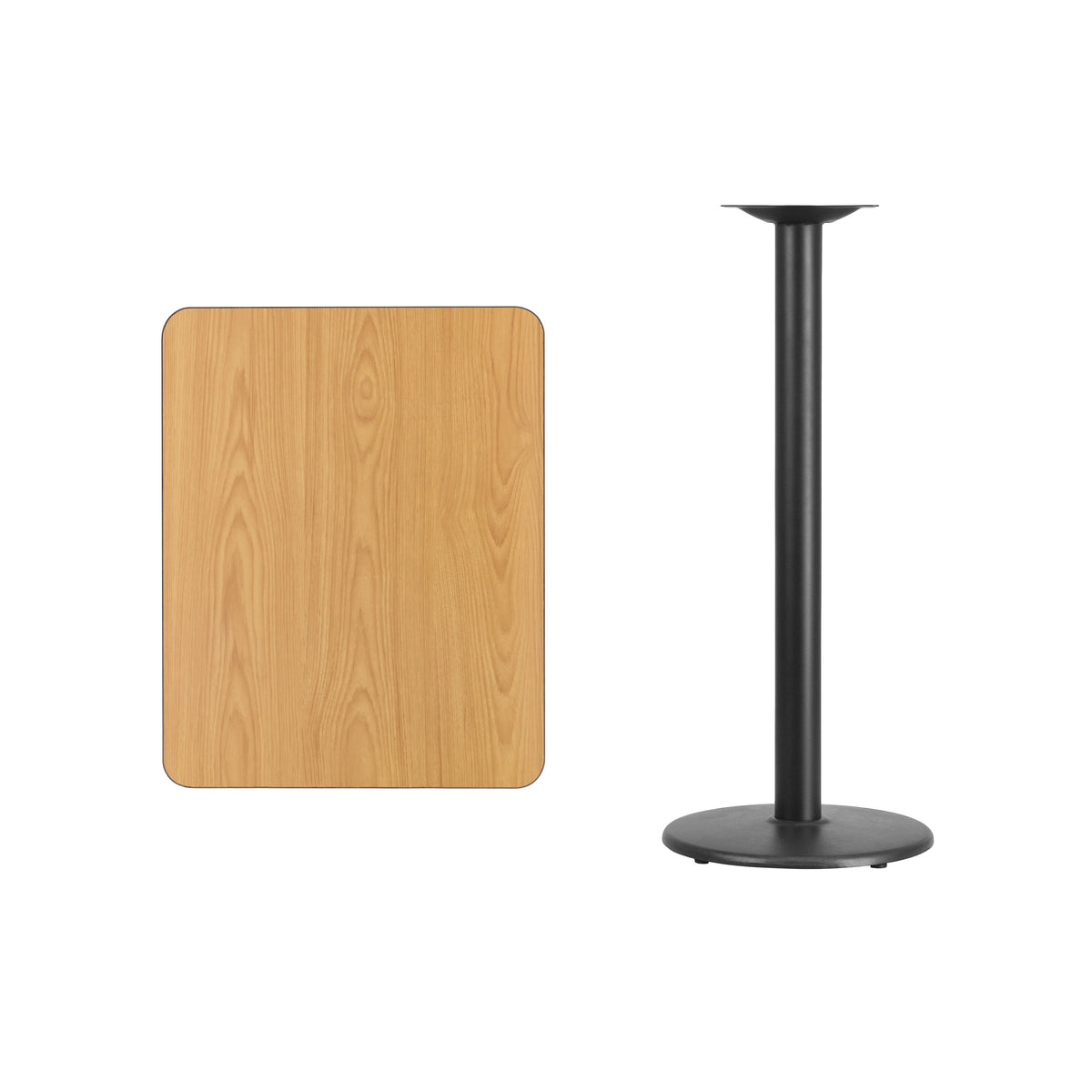 Natural |#| 24" x 30" Natural Laminate Table Top with 18" Round Bar Height Table Base
