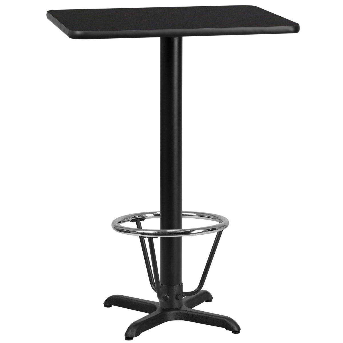 Black |#| 24" x 30" Rectangular Black Laminate Table Top & 22" x 22" Bar Height Table Base