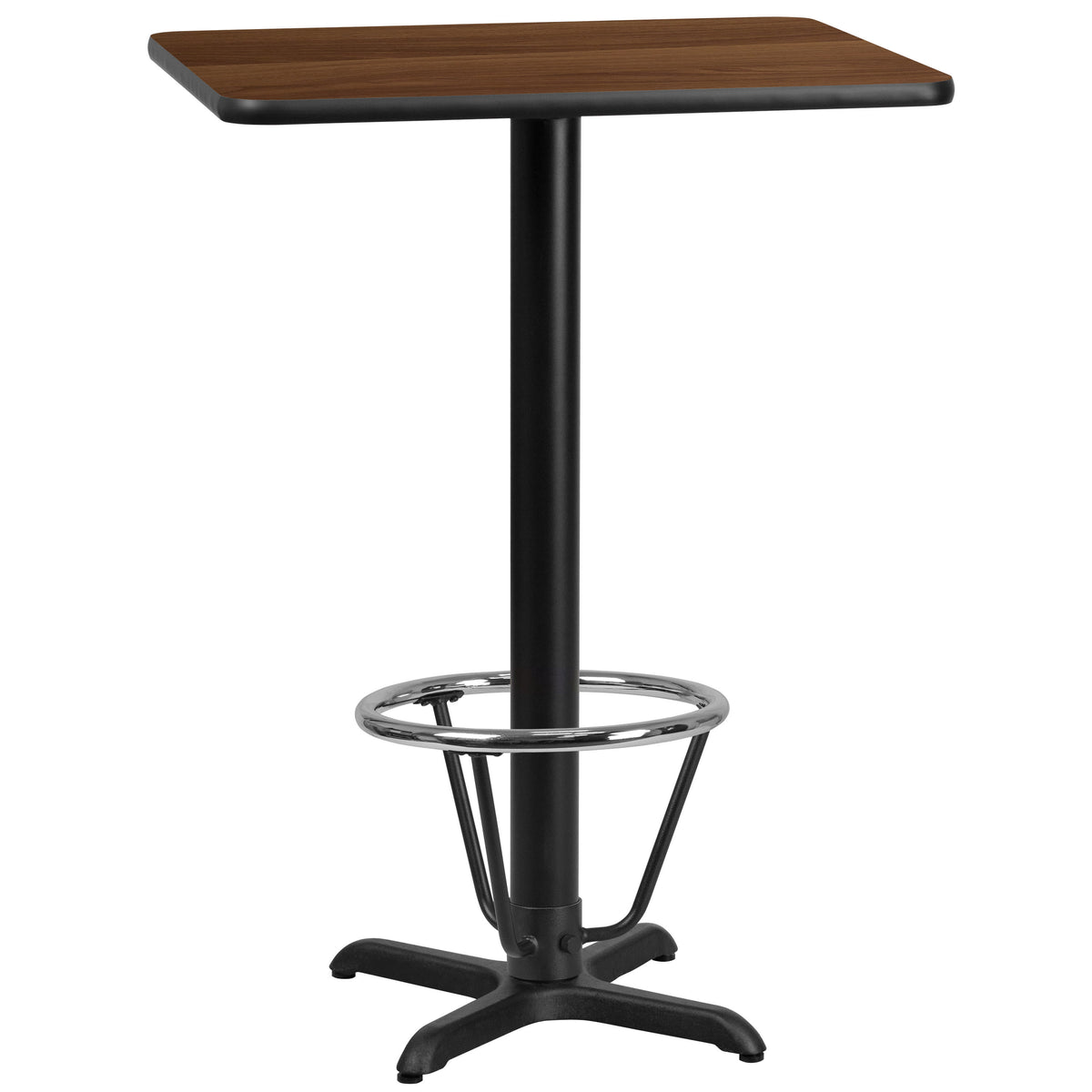 Walnut |#| 24" x 30" Walnut Laminate Table Top & 22" x 22" Bar Height Base with Foot Ring