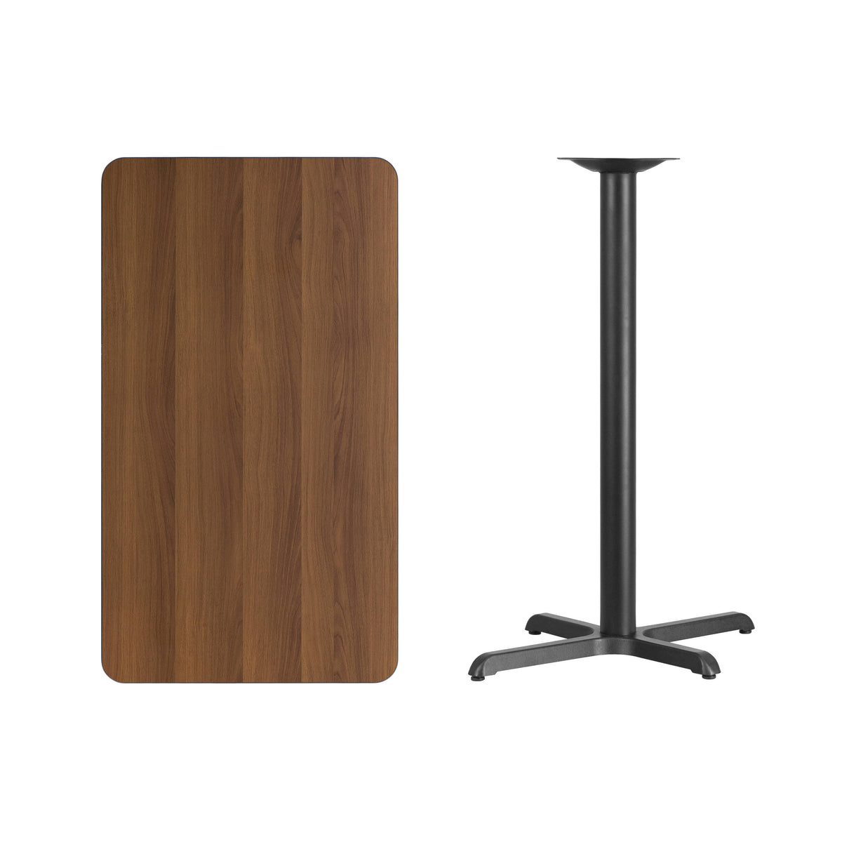 Walnut |#| 24" x 42" Rectangular Laminate Table Top & 23.5x29.5 Bar Height Table Base