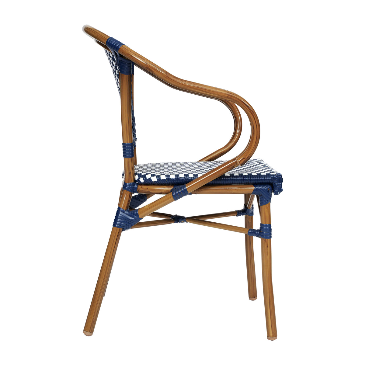 Navy & White/Natural Frame |#| 2 PK All-Weather Commercial Paris Chairs with Bamboo Print Metal Frames-Navy/Wht