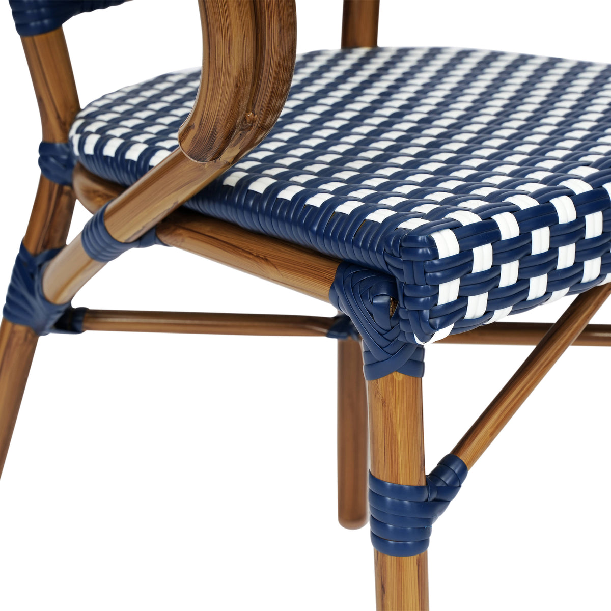 Navy & White/Natural Frame |#| 2 PK All-Weather Commercial Paris Chairs with Bamboo Print Metal Frames-Navy/Wht