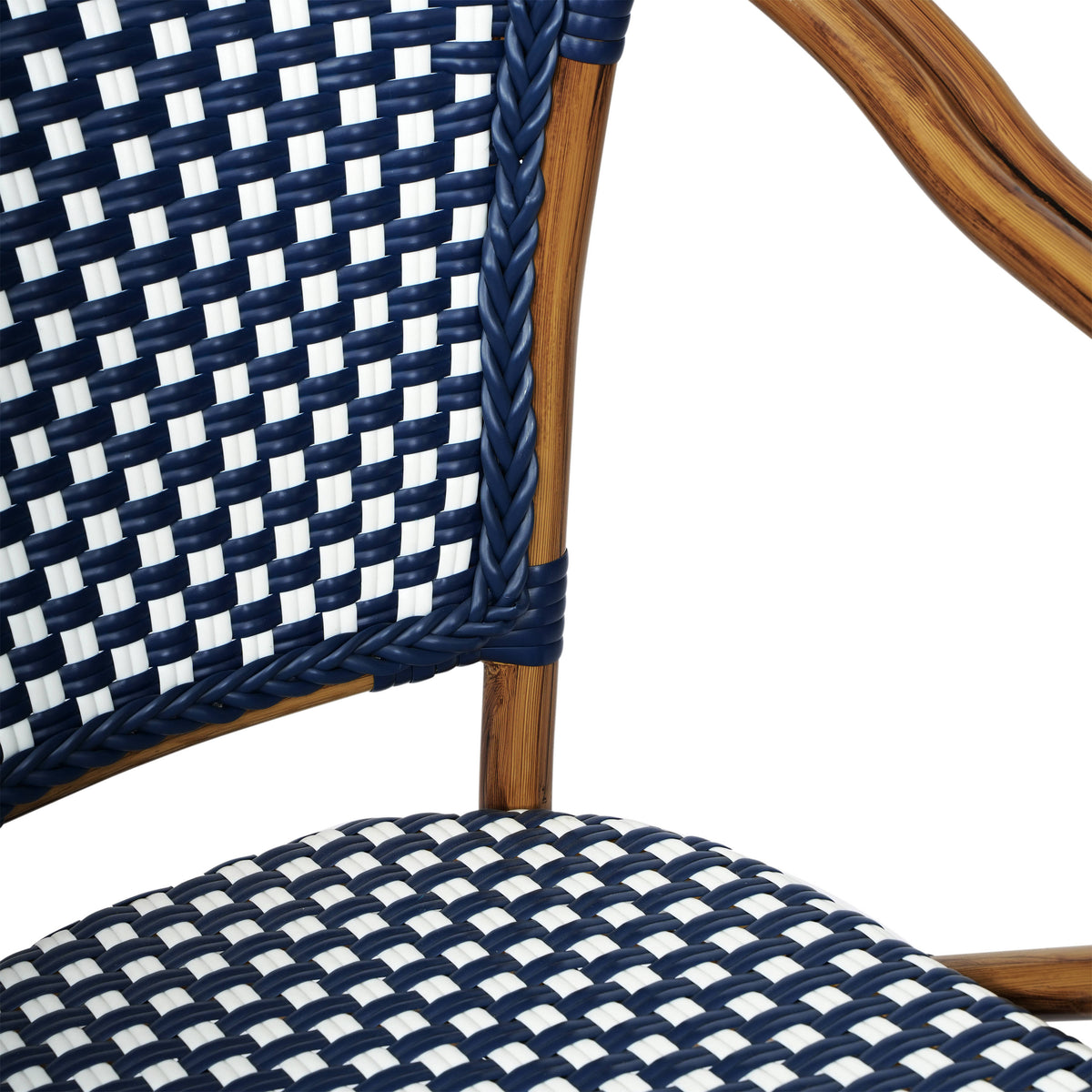 Navy & White/Natural Frame |#| 2 PK All-Weather Commercial Paris Chairs with Bamboo Print Metal Frames-Navy/Wht