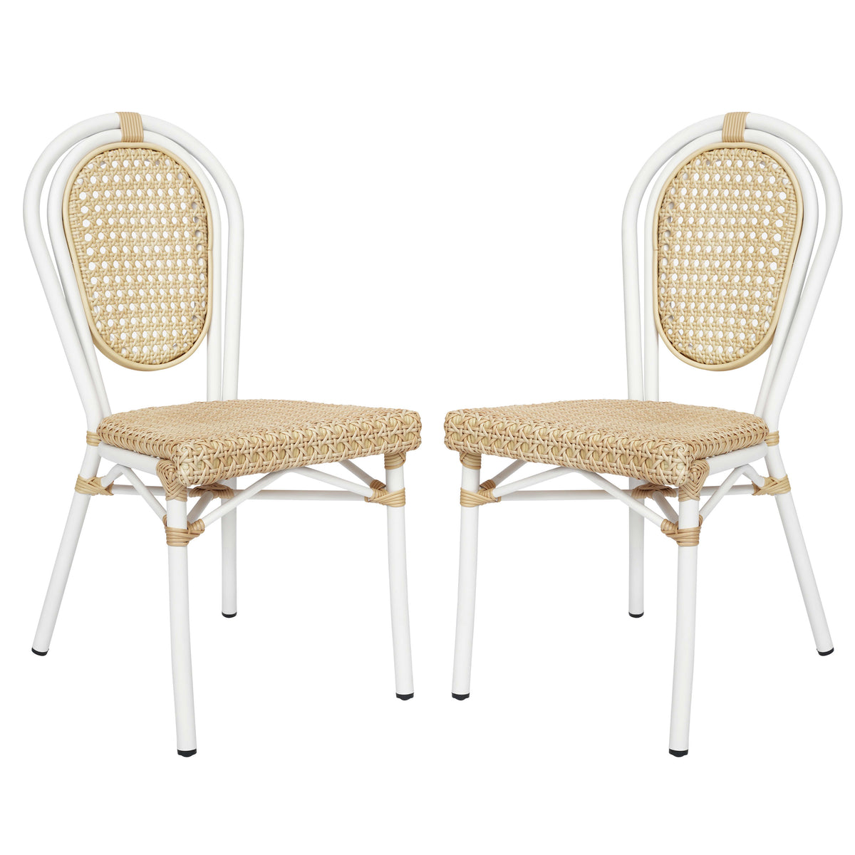 Natural/White Frame |#| 2 Pack All-Weather Commercial Paris Chairs with White Metal Frames-Natural
