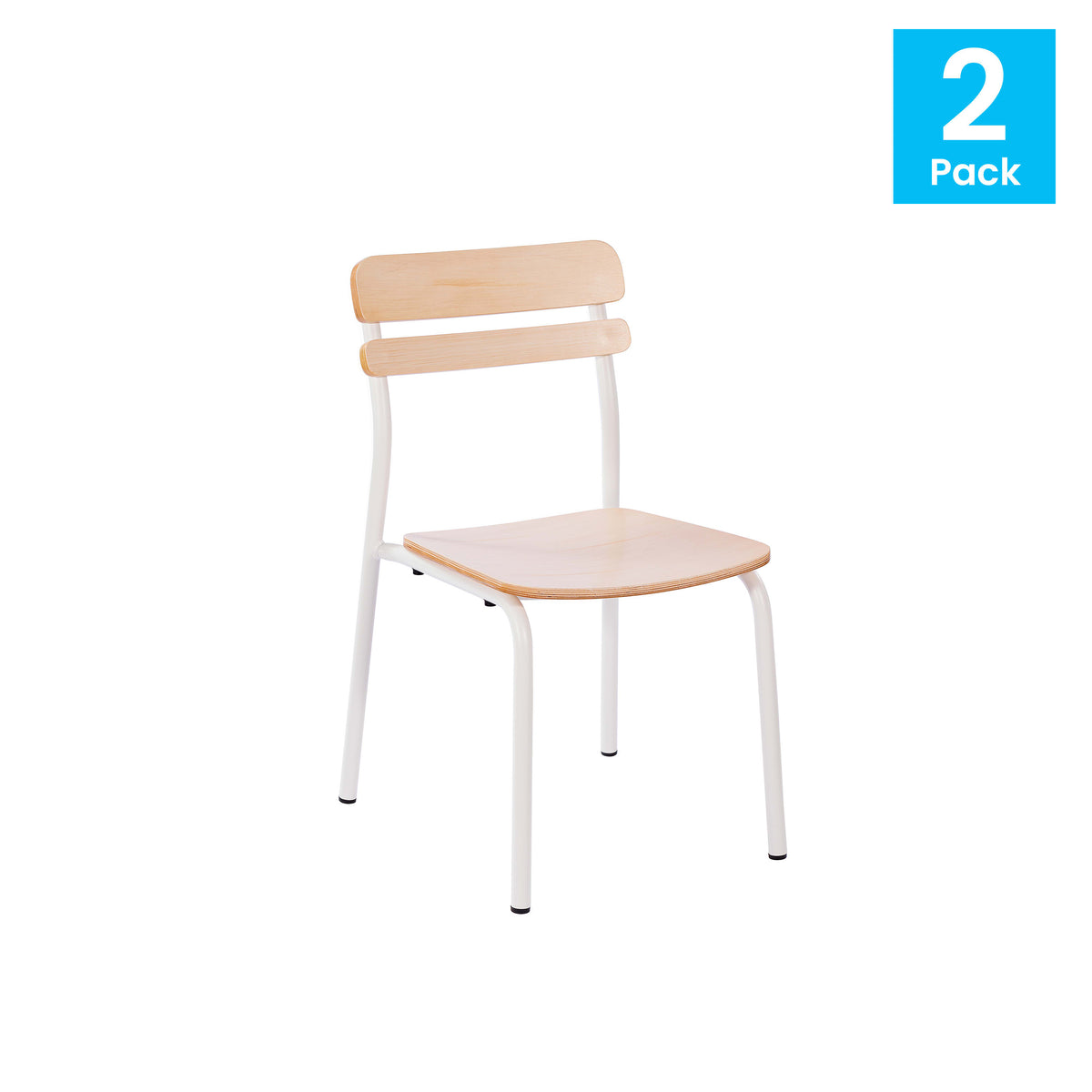 Antique White |#| 2PK Commercial Solid Wood Dining Chair with White Frame and Antique White Finish