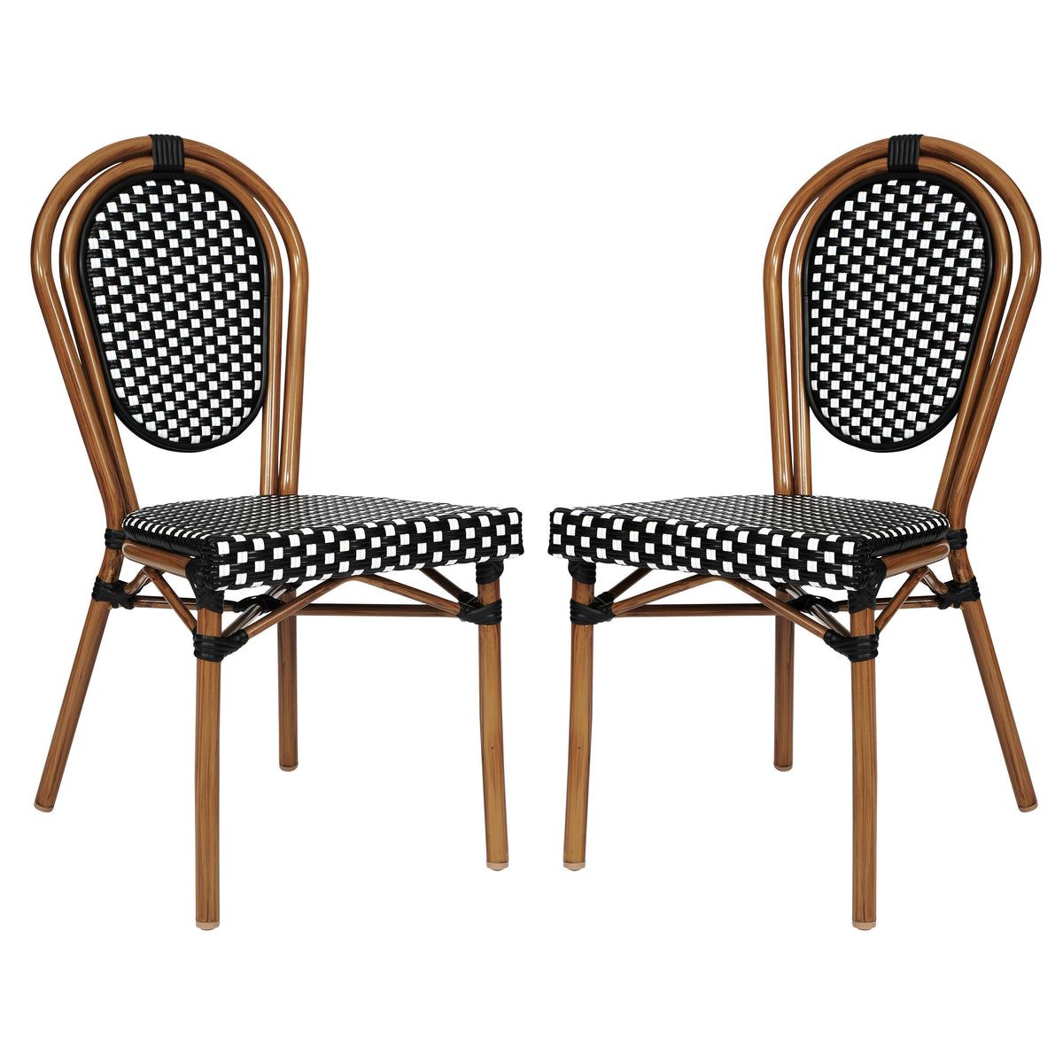 Black & White/Natural Frame |#| 2 PK All-Weather Commercial Paris Chair with Natural Metal Frame-Black/White