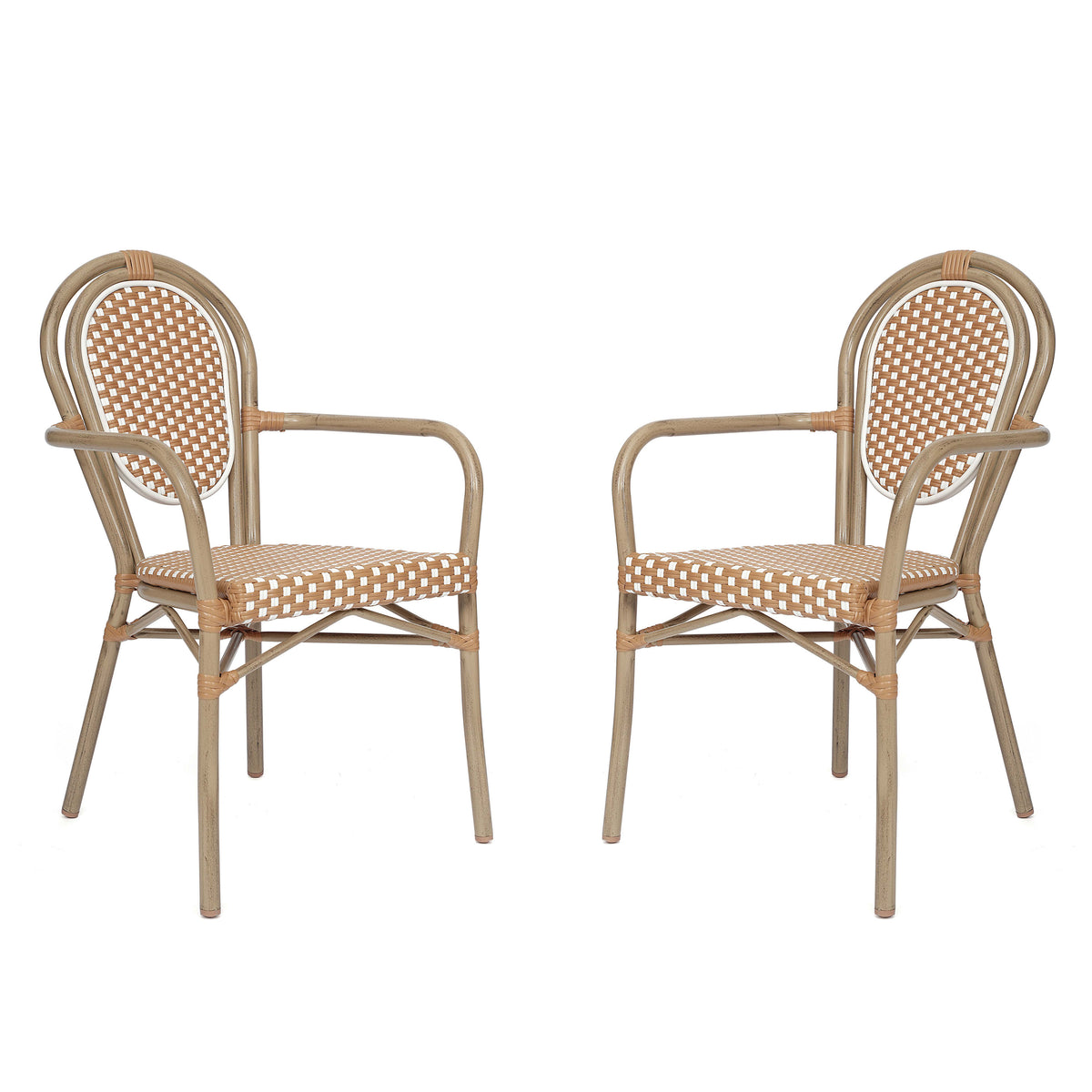 Natural & White/Light Natural Frame |#| 2 PK All-Weather Commercial Paris Chairs with Bamboo Print Metal Frame-Nat/White