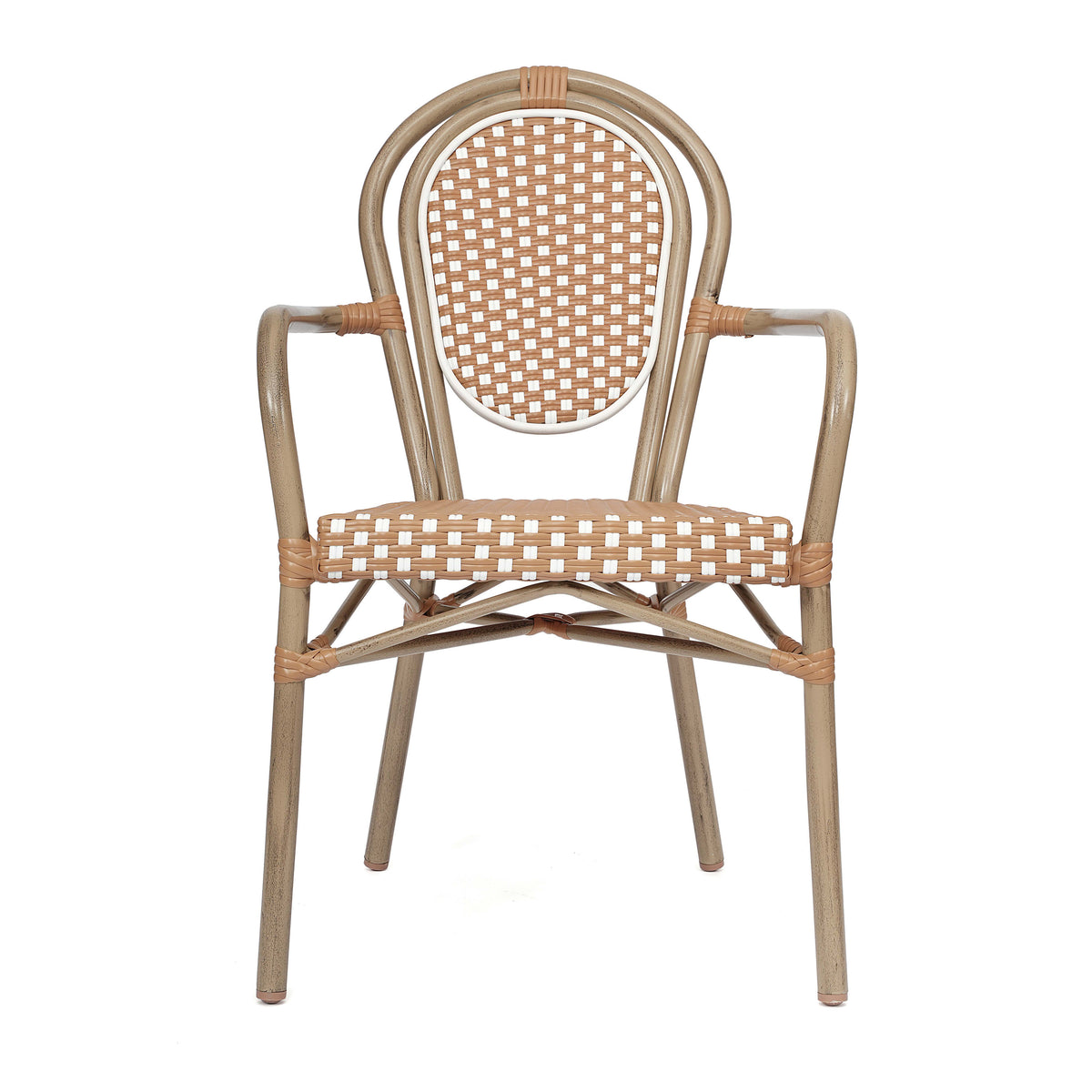 Natural & White/Light Natural Frame |#| 2 PK All-Weather Commercial Paris Chairs with Bamboo Print Metal Frame-Nat/White
