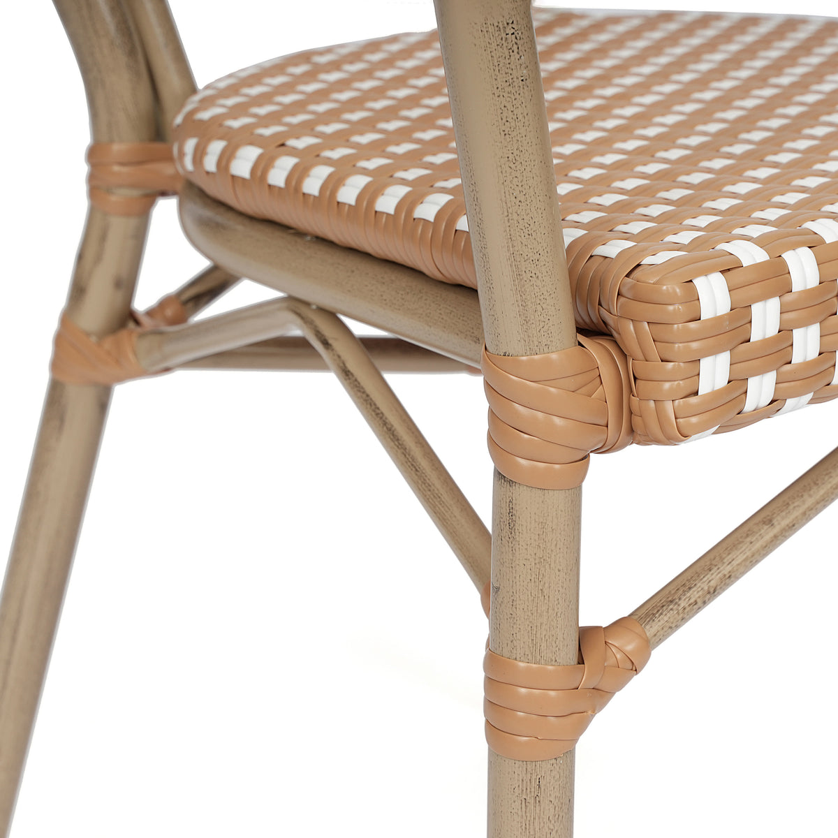 Natural & White/Light Natural Frame |#| 2 PK All-Weather Commercial Paris Chairs with Bamboo Print Metal Frame-Nat/White