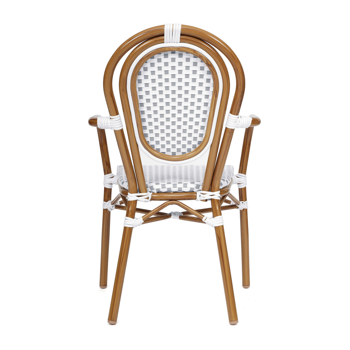 White & Gray/Natural Frame |#| 2 PK All-Weather Commercial Paris Chairs with Bamboo Print Metal Frame-Wht/Gray