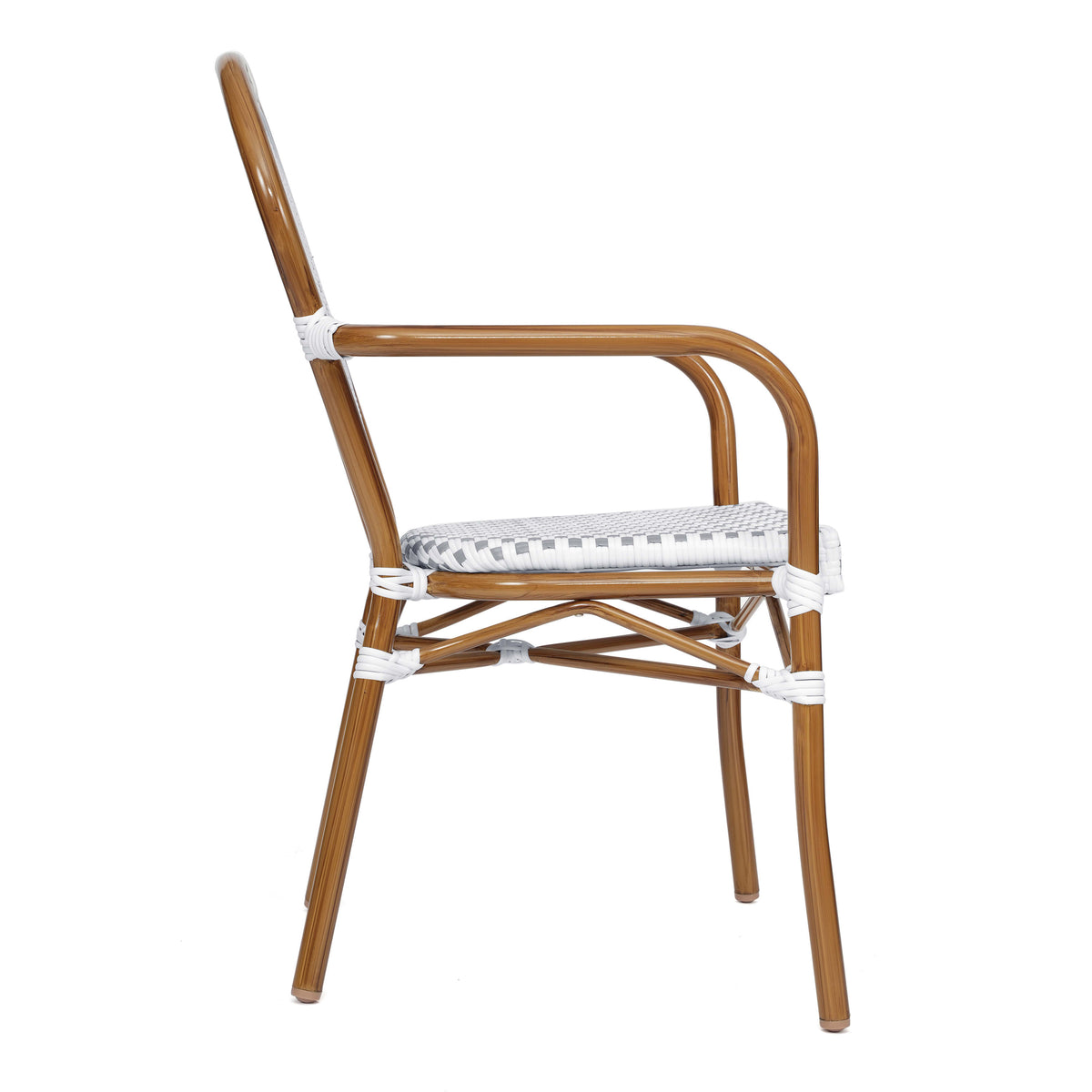 White & Gray/Natural Frame |#| 2 PK All-Weather Commercial Paris Chairs with Bamboo Print Metal Frame-Wht/Gray