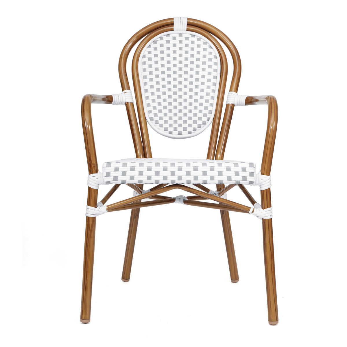 White & Gray/Natural Frame |#| 2 PK All-Weather Commercial Paris Chairs with Bamboo Print Metal Frame-Wht/Gray