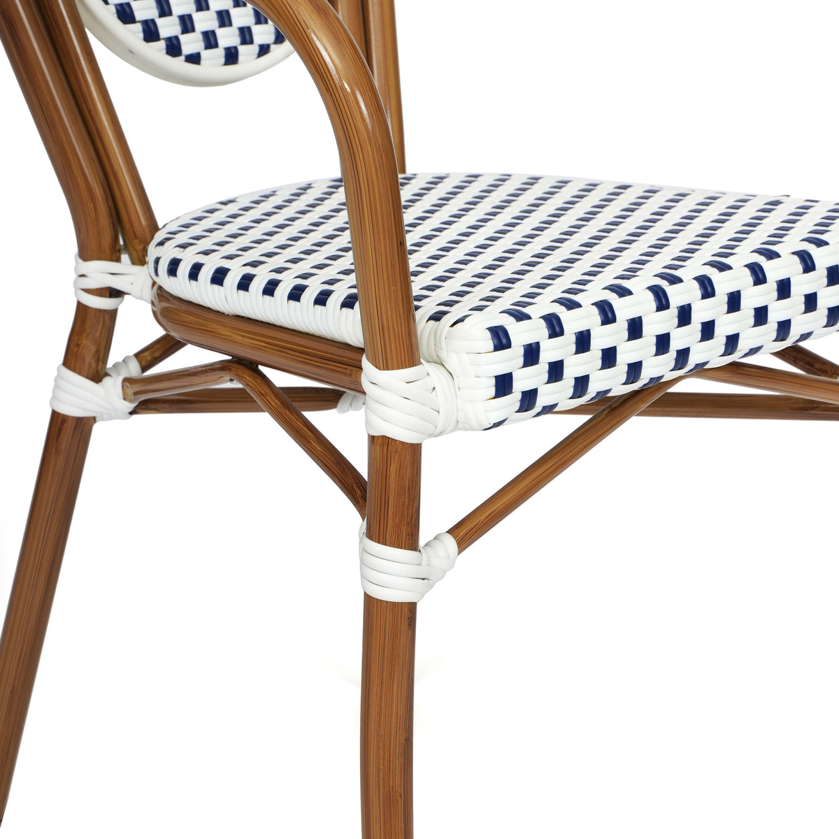 White & Navy/Natural Frame |#| 2 PK All-Weather Commercial Paris Chairs with Bamboo Print Metal Frame-Wht/Navy