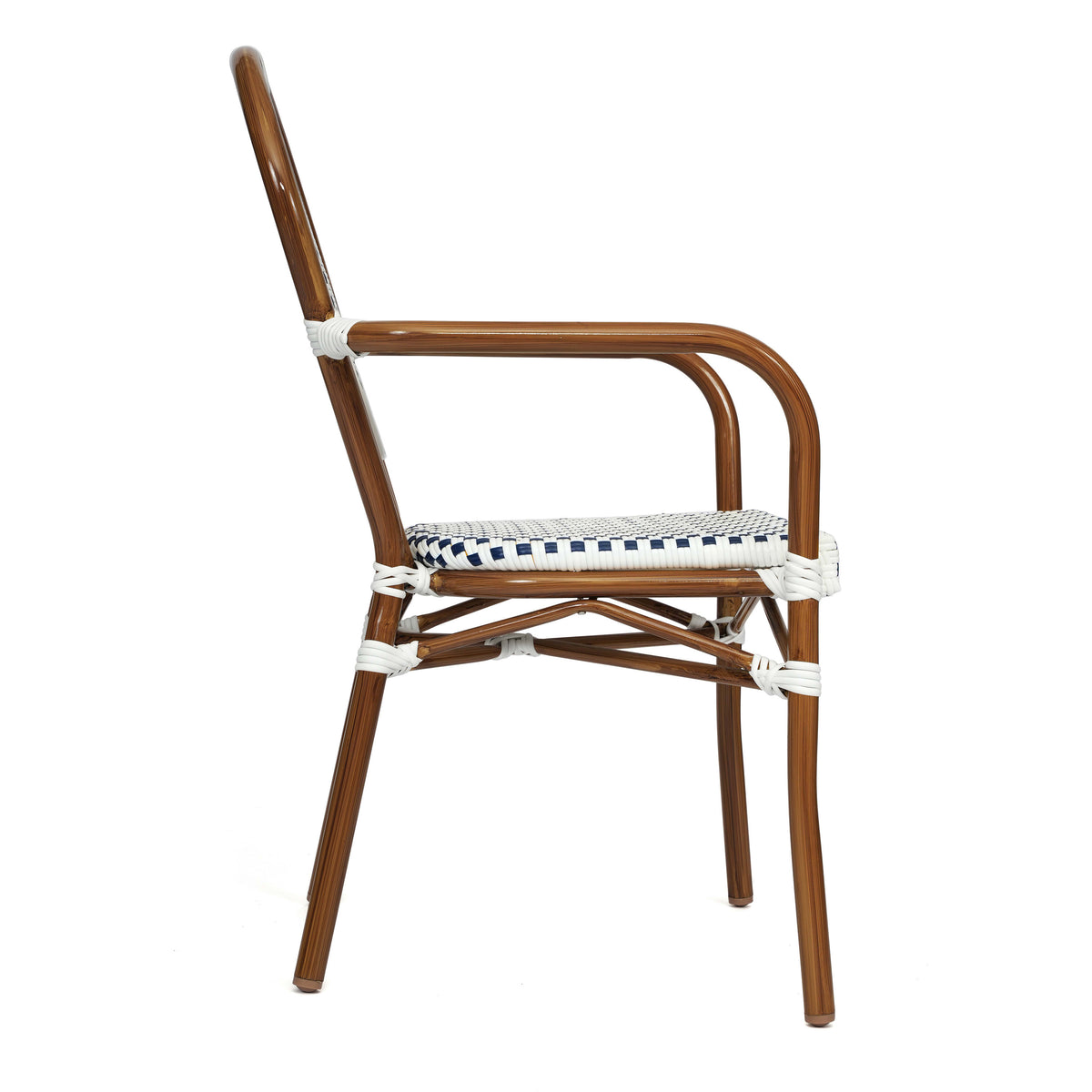 White & Navy/Natural Frame |#| 2 PK All-Weather Commercial Paris Chairs with Bamboo Print Metal Frame-Wht/Navy