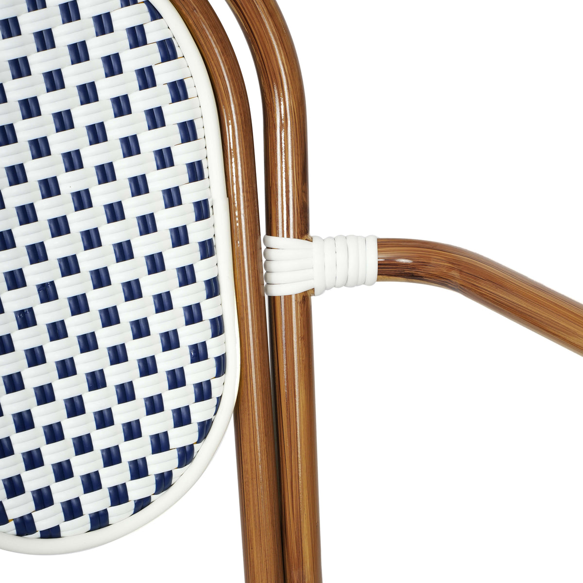 White & Navy/Natural Frame |#| 2 PK All-Weather Commercial Paris Chairs with Bamboo Print Metal Frame-Wht/Navy
